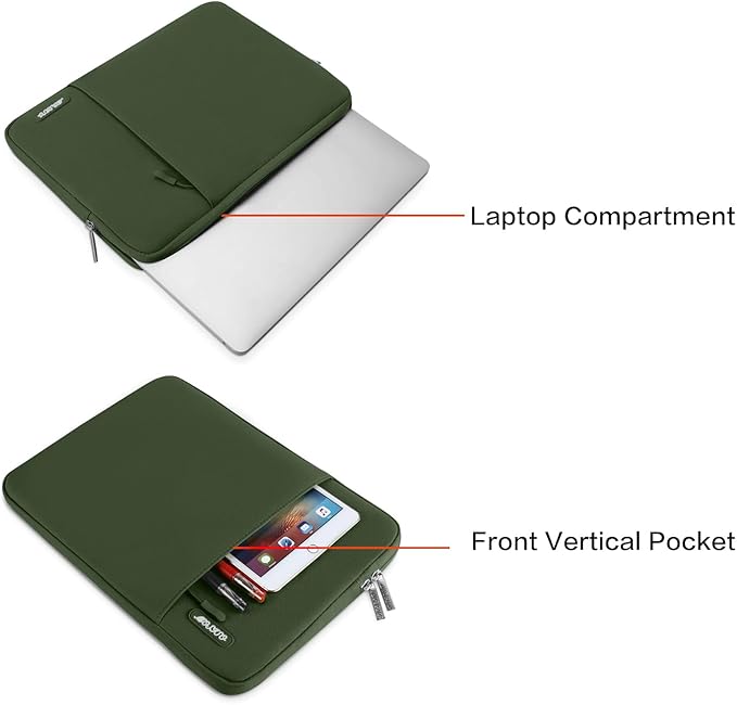 MOSISO Laptop Case 13.3 inch, 13-13.3 inch Laptop Sleeve Compatible with MacBook Air/Pro 13 / Pro 14, HP Dell ASUS Lenovo Notebook, Polyester Vertical Computer Sleeve Bag with Pocket, Army Green
