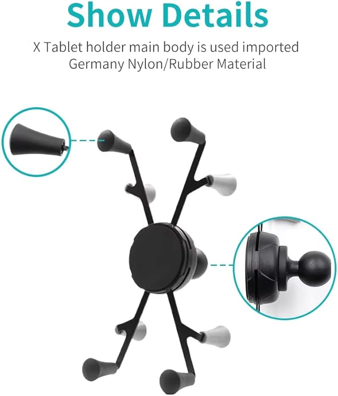 Strg Handlebar Tablet Mount with Rail Base for Rails 1.12'' to 1.50'' in Diameter for 6" Tablets, Motorcycle Tablet Holder for Bike Motorcycle Handlebar ATV/UTV and More Rails