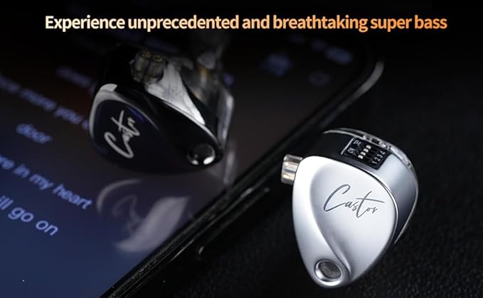 KZ Castor in Ear Monitor Headphones with Mic, HiFi Improved Bass Earphone Sound Tunable Noise Isolating IEMs, Dual-Dynamic Driver Wired Earbuds, 2PIN-C Detachable Cable for Singers Musicians
