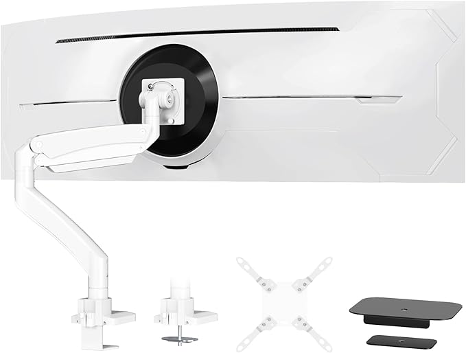 Ultrawide Monitor-Arm Heavy Duty 22-57‘’ - PUTORSEN Aluminum Single Monitor Mount Holds up to 59.4 lbs, Premium Adjustable Desk Mount Stand, VESA 75/100/200 mm, White