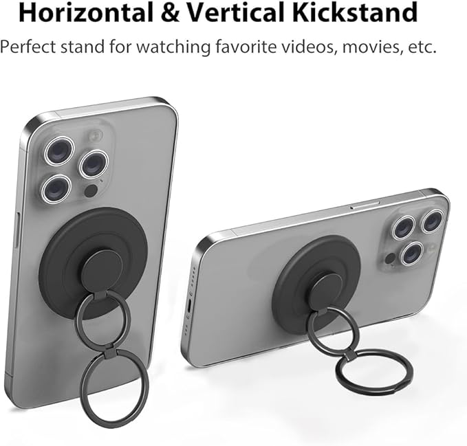 Magnetic Phone Grip Compatible with MagSafe,Magnetic Phone Ring Holder Finger Kickstand Wireless Charging Compatible,Adjustable Double Cell Phone Rings Gripper Stand for MagSafe iPhone - Black