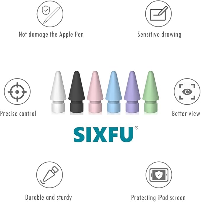 6 Color Tips for Apple Pencil tip, Apple Pen Tip Compatible with iPad Pencil Tip with Cover Case for Apple Pencil Pro/USB-C/ 1st Gen/ 2nd Generation iPencil(White,Black,Pink,Blue,Purple,Green)