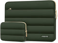 MOSISO 13.3 inch Laptop Case, 13-13.3 inch Puffy Laptop Sleeve Compatible with MacBook Air 13 13.6 M4 M3 M2 M1/Pro 13/Pro 14, HP Dell ASUS Lenovo,Polyester Horizontal Bag with Small Case, Army Green