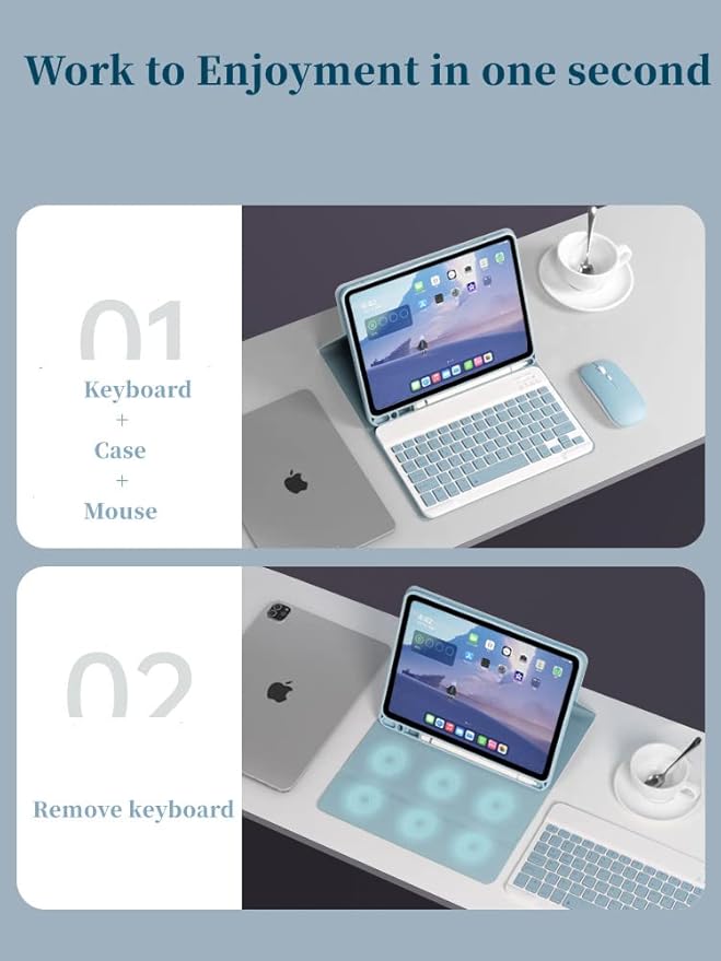 AnMengXinLing Keyboard Case for iPad mini 5 with Mouse, Detachable Wireless Bluetooth Keyboard Pencil Holder Slim Leather Smart Cover for iPad mini 5th Gen 2019,Blue