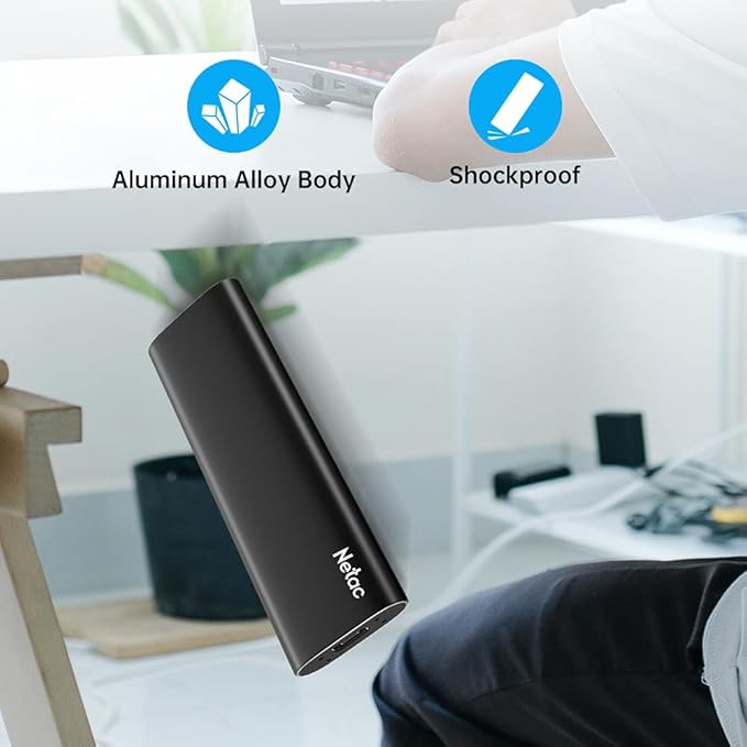 Netac 500GB Portable SSD USB 3.2 Gen 2 (10 Gbps, Type-C) External Solid State Drive Backup Slim Portable Drive for File Storage/Business Travel Essential, Rapid Read & Write Low Noise, Zslim
