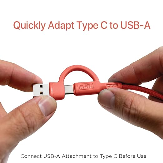 BLACK+DECKER USB C Multi Charging Cable, Fast Multi Charger Cable w/Adapter, Braided 2 in 1 Multiple USB Cable, Universal Charging Cord w/Type C/USB Adapter for iPhone 16 15/Samsung/LG/Tablets/More
