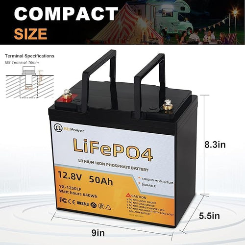 12V 50Ah LiFePO4 Lithium Trolling Motor Battery, 50A BMS, 10 Years Lifetime,5000+ Cycles Output Power 640W, Perfect for RV, Boat Marine Trolling Motor Camping