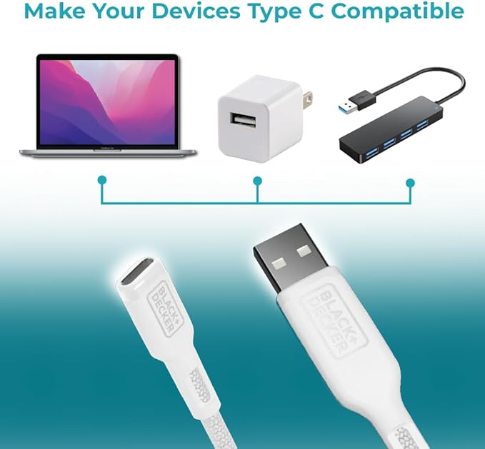 BLACK+DECKER USB C to USB Adapter [2 Pack], Type C Female to USBA Male OTG Cable USBA to USBC Adapter Apple Compatible with MacBook Pro/Air, iPhone 16/15 Series, Samsung Galaxy S24/S23/S22, White