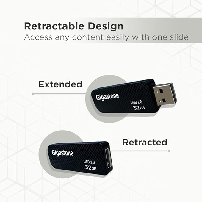 GIGASTONE V30 32GB USB 2.0 Flash Drive, Retractable Sliding Design Pen Drive, Carbon Fiber Style Thumb Drive, Reliable Performance & Durable