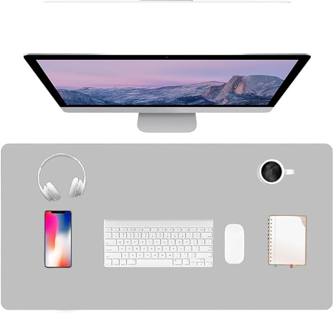 PU Leather Desk Pad Protector Gaming Mouse Pad Non Slip Desk Mat for Keyboard and Mouse Waterproof Desk Writing Pad for Office and Home Desk Accessories(Gray, 47.2 * 17.7)