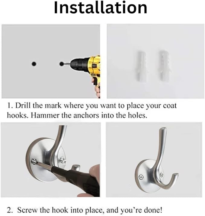 4 Pack Brushed Nickel Coat Hooks - Silver Robe & Towel Hooks for Bathrooms & Kitchen