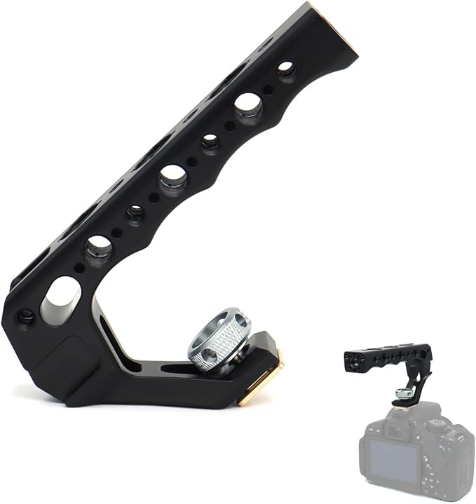 Universal Top Handle with 3/8" Screw Locating Pins for DSLR Camera Cage, with 3 Cold Shoe Adapters to Mount DSLR Camera with Microphone/LED Light/Monitor (Red with 3/8" Screw)