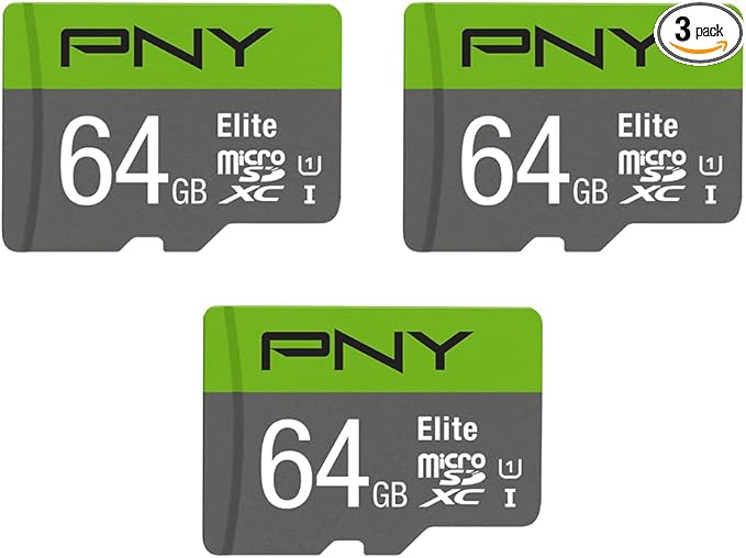 PNY 64GB Elite Class 10 U1 microSDXC Flash Memory Card - 100MB/s, Class 10, U1, Full HD, UHS-I, Micro SD (Pack of 3)