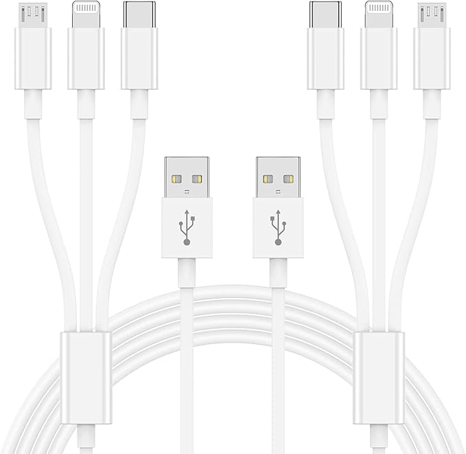 Multi Charger Cable 6Ft 2Pack, 3 in 1 Charging Cord, Universal Phone Charger, Multiple Charger Wire USB-A to Lightning/USB-Type C/Micro USB Connectors for Cellphone, Tablets and More (Charging Only)