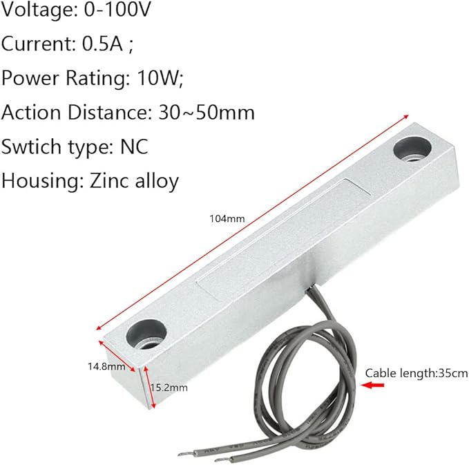 Home Security Wired Rolling Door Contact Magnetic Reed Switch MC-58 Alarm Sensor Magnetic Switch with 2 Wires for N.C. Applications