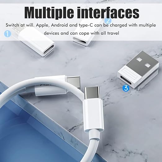 Multifunctional Data Cable Conversion Head Portable Storage Box, Multi-Type Charging Line Convertor USB Type C Adapter Tool Contains Sim Card Slot Tray Eject Pin, Phone Holder (White)