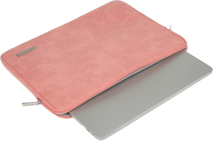 RAINYEAR 15 Inch Laptop Sleeve PU Suede Leather Case Padded Cover Water Resistant Carrying Computer Bag Compatible with 15.4 MacBook Pro/Air, Surface Laptop 3/4 15", New XPS 15 Touch(Coral)