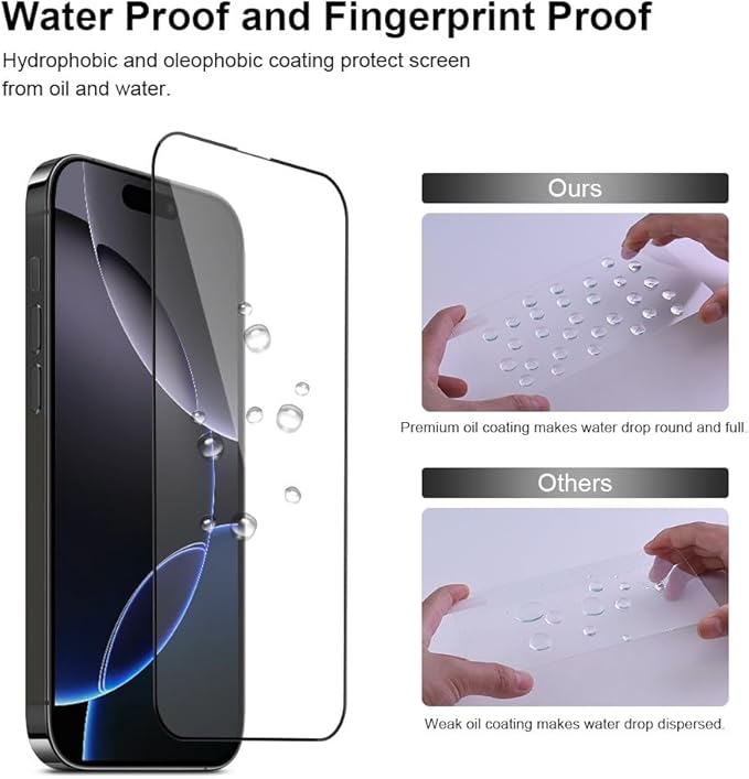 Full Edge Coverage 9H+ Glass 2 Pack+2 Camera lens cover for iPhone 16 Pro Max Screen Protector (12FT Military Grade Shatterproof) for 16 ProMax Tempered HD Clear Anti-Scratch 6.9