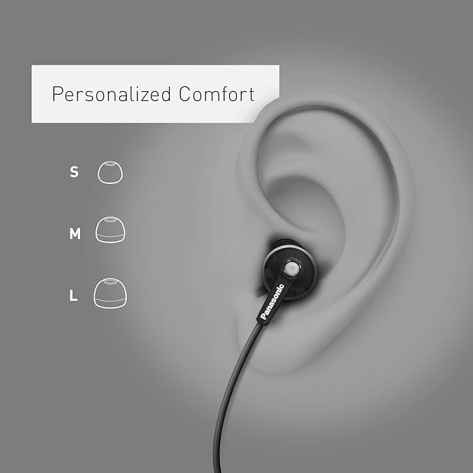 Panasonic ErgoFit Wired Earbuds With Microphone, 3.5mm Jack Headphones with Mic and Call Controller, Ergonomic Custom-Fit Earpieces (S/M/L), for Phones and Laptops - RP-TCM125-KB (Matte Black/Red)