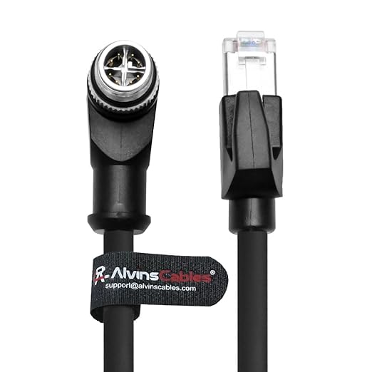 Alvin's Cables M12 X-Code 8 Pin Male to RJ45 Ethernet Cable for Cognex Keyence Camera, High-Flex Cat6a Cable for Industrial Automation, Fieldbus Module, Robotics, Right Angle 65.6ft/20m