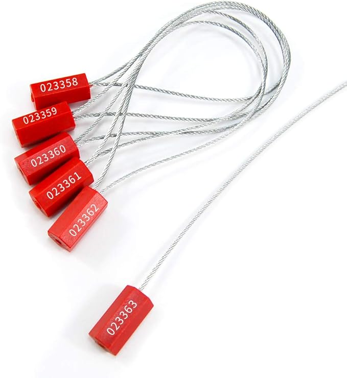 1000 Red Steel Cable Seals Metal Security Seals Tamper Resistant Seals Numbered Security Tags Safety Shipping Tags - Ties Self-Locking Padlocks for Containers Truck Trailer Tractor Cargo ISO 17712