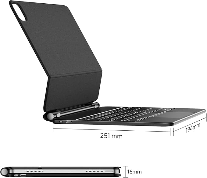 HOU Keyboard Case for iPad Air 11 inch 2025 (M3)/2024 (M2)&iPad Pro 11 Inch(4th/3rd/2nd/1st) Gen 2022,iPad Air 5th&4th Generation Case with Keyboard,Magic-Stand, Multi-Touch Trackpad,Backlight,Black