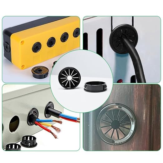 8PCS Cable Grommets, 1-3/4"(45mm) Desk Hole Cover Petal Shaped Buckle Type Nylon Snap Bushing Grommet, Wire Hole Cover Insert for Cables and Cords Management and Protection of Cabinet, Black
