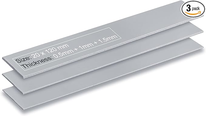Aairhut 3 Pack 13 W/m.K Thermal Pads, 120 x 20 mm x [0.5 mm + 1 mm + 1.5 mm] Highly Efficient Thermal Conductivity Silicone Cooling Pads for Laptop Heatsink CPU GPU SSD IC LED Cooler