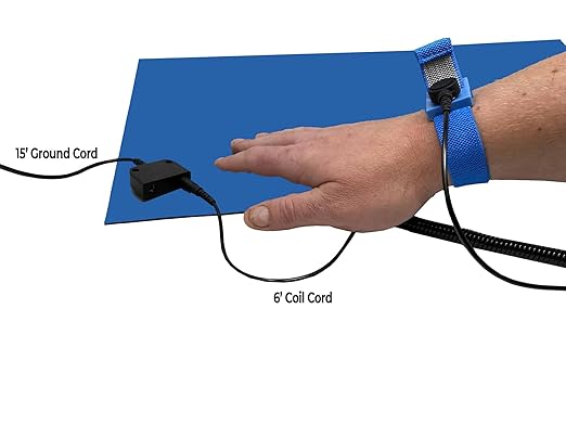 RubberStat Dual Layer ESD Compliant Workstation Rubber Table Mat Kit, Soldering, Cell Phone Repair, with Wrist Strap Set and Ground Cord - 36"x60" Royal Blue