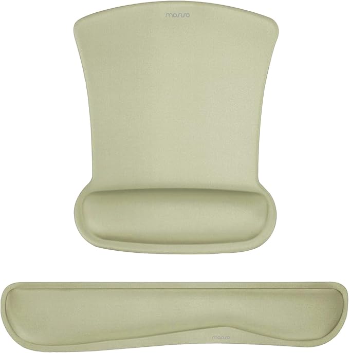 MOSISO Wrist Rest Support for Mouse Pad & Keyboard Set, Ergonomic Mousepad Non-Slip Base Home/Office Pain Relief & Easy Typing Cushion with Neoprene Cloth & Raised Memory Foam, Olive Green