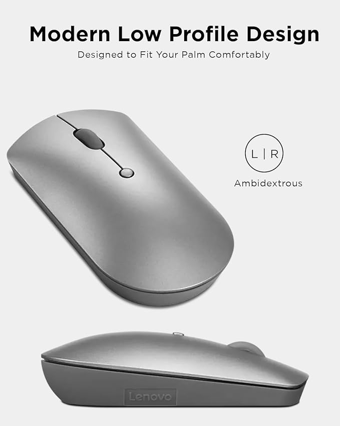 Lenovo 600 Bluetooth Silent Mouse, Blue Optical Sensor, Adjustable DPI, 4 Button, Microsoft Swift Pair, Windows, Chrome, GY50X88832, Gray & Laptop Bag T210, Messenger Shoulder Bag for Laptop or Tablet