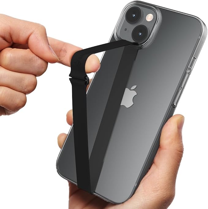 Sinjimoru C-Shaped Clip Finger Phone Grip, Silicone Loop for iPhone Case & Samsung. Black 210