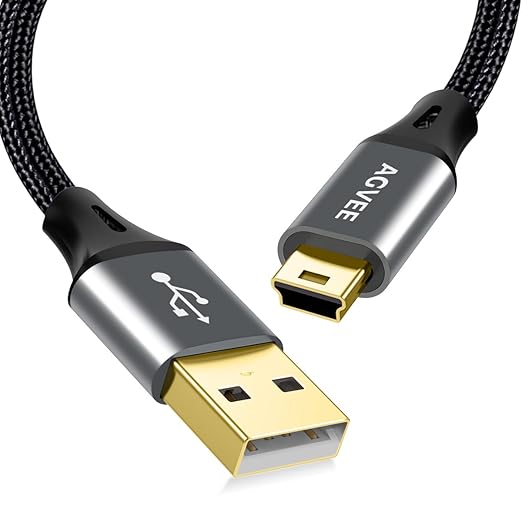 AGVEE 2 Pack 3.3ft Mini USB Cable, Braided Durable USB-A to Mini-B Charger Charging Cord for TI-84, Garmin GPS, Go-Pro Hero 4 3 2 HD, PS3 Controller, Canon Camera, Blue Yeti Microphone, Dark Gray