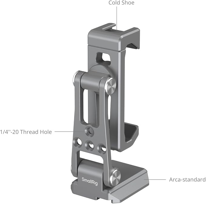 SMALLRIG Metal Phone Mount with Baseplate for Arca-Swiss,Compatible for DJI RS 4 Mini & RS 3 Mini, Cell Phone Mount Adapter Support Free Adjustment Joints, Phone Tripod Mount for iPhone 16 15-5338