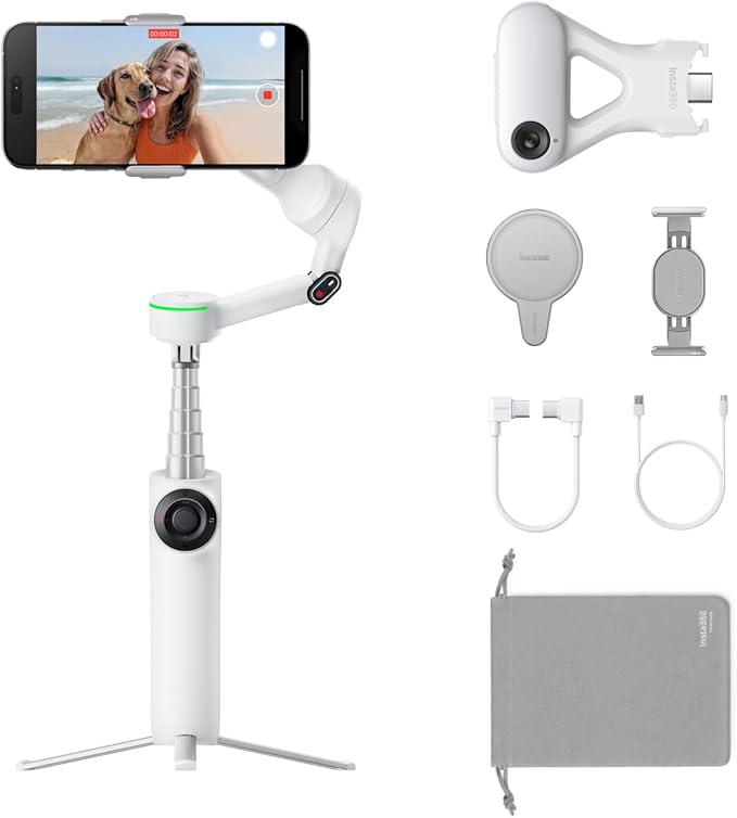 Insta360 Flow 2 Pro Ultimate AI Bundle – Foldable AI Phone Gimbal Stabilizer for iPhone/Android, Apple DockKit, MagSafe Mount, Multi-Person/Any App/360° Pan Tracking, Built-in Tripod/Selfie Stick