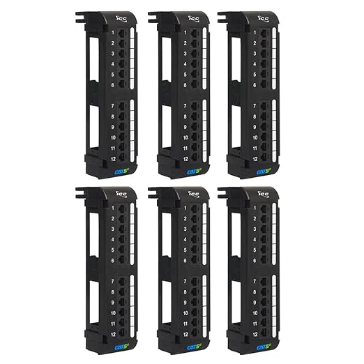 ICC CAT5e Patch Panel, UL Listed & PoE++ Rated Gigabit Applications, Wall Mount 12 Port Network Patch Panel with Rear 110 IDC Terminal Blocks and 89D Wall Mount Bracket, Black, 6-Pack
