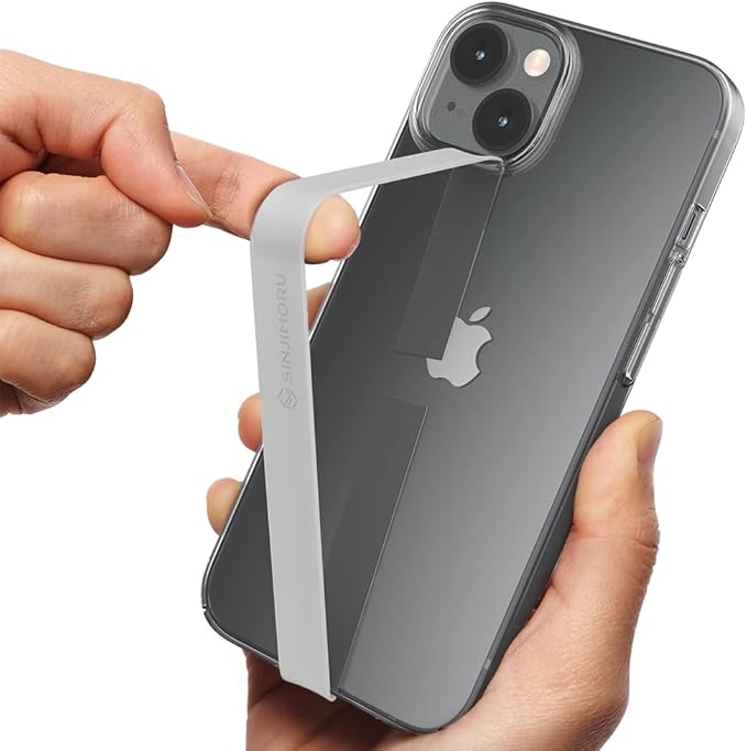 Sinjimoru Stretchable Silicone Phone Strap, Flexible and Elastic Grip Holder for iPhone & Android, Secure Phone Loops Finger Grip with Wireless Charging Support Sinji Loop Grey
