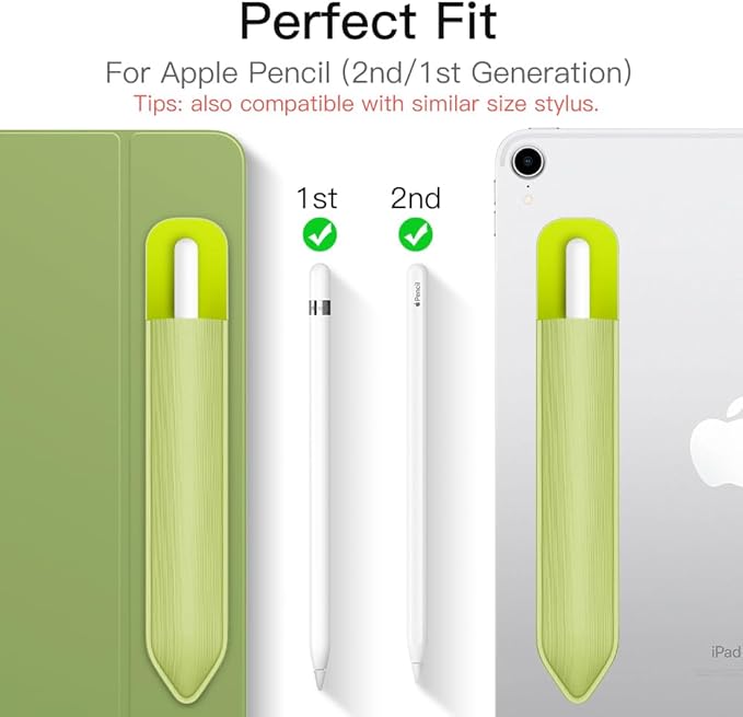 MoKo Pencil Holder Sticker Fit Apple Pencil Pro, Apple Pencil (USB-C), Apple Pencil 1st/2nd Generation, Elastic Pencil Pocket Pouch Adhesive Sleeve Attached to iPad Case for Stylus Pens, Tender Green