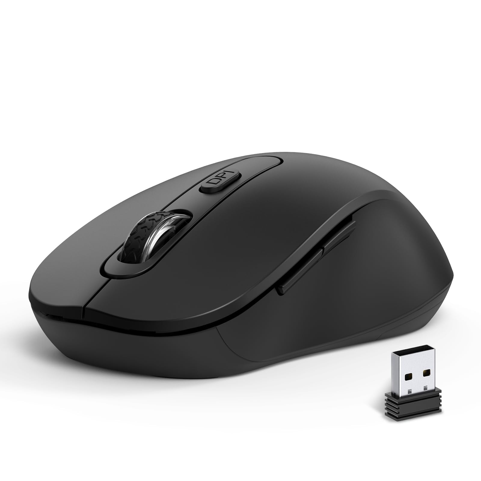 Wireless Mouse for Laptop, PC, Chromebook, Mac, MacBook, Silent Wireless Mouse with USB Nano Receiver, Side Button, 2400 DPI, Anti Slip Roller, 6 Button Ergonomics Cordless Computer Mice - Black