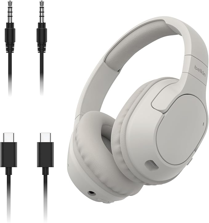 Belkin SoundForm Surround Bluetooth Over-Ear Headphones - Environmental Noise Cancelling Headphones - Wireless w/ 60H Playtime & Soft Ear Cups for iPhone, Galaxy, iPad, Travel, Home, or Office - Sand