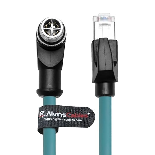 Alvin's Cables M12 X-Code 8 Pin Male to RJ45 Ethernet Cable for Cognex Keyence Camera, High-Flex Cat6a Cable for Industrial Automation, Fieldbus Module, Robotics, Right Angle 6.6ft/2m Green