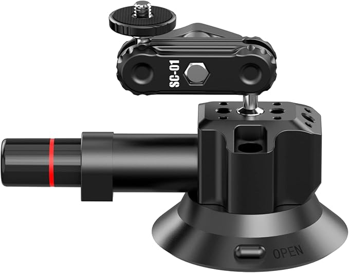 UURig SC-01 Suction Mount 3" for Vlogging Action Camera Car w Smartphone Clamp Compatible with DJI OSMO Pocket 3/OSMO 360/Insta 360 x5/iPhone 16 15 14 13 Pro Max, 1/4" Magic Arm Car Windshield Window