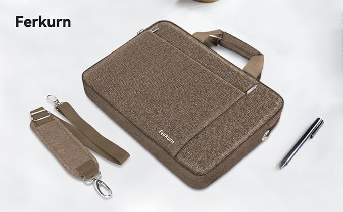 Ferkurn Laptop Bag Case for Women Men Computer Bag Compatible with HP Envy Pavilion Omen/LG Gram/MSI/Dell Inspiron XPS/Lenovo/Acer, Shoulder Strap Carrying Messenger Briefcase, Brown, 17 17.3 Inch