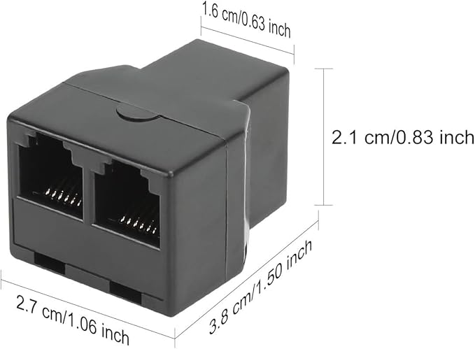 Uvital RJ12 6P6C 1 Female to 2 Female Telephone Line Splitters, Telephone Landline Cable Connector and Separator(Black,2 Pack)