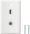 HDMI Wall Plate, 1 Port 4K HDMI Keystone to Female, 1 Port F Type Connector Coax Keystone to Female Wall Plate-White
