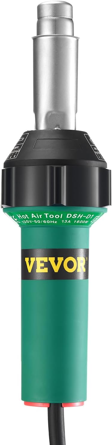 VEVOR Hot Air Plastic Welder, 1600W Hot Air Torch Pistol, 122-1112℉ PVC TPO Vinyl Heat Gun Welding Torch, Plastic Welding Roofing Kit with 4 Accessories - 2 Nozzles & 1 Seam Roller for PP/PE/PVC Sheet