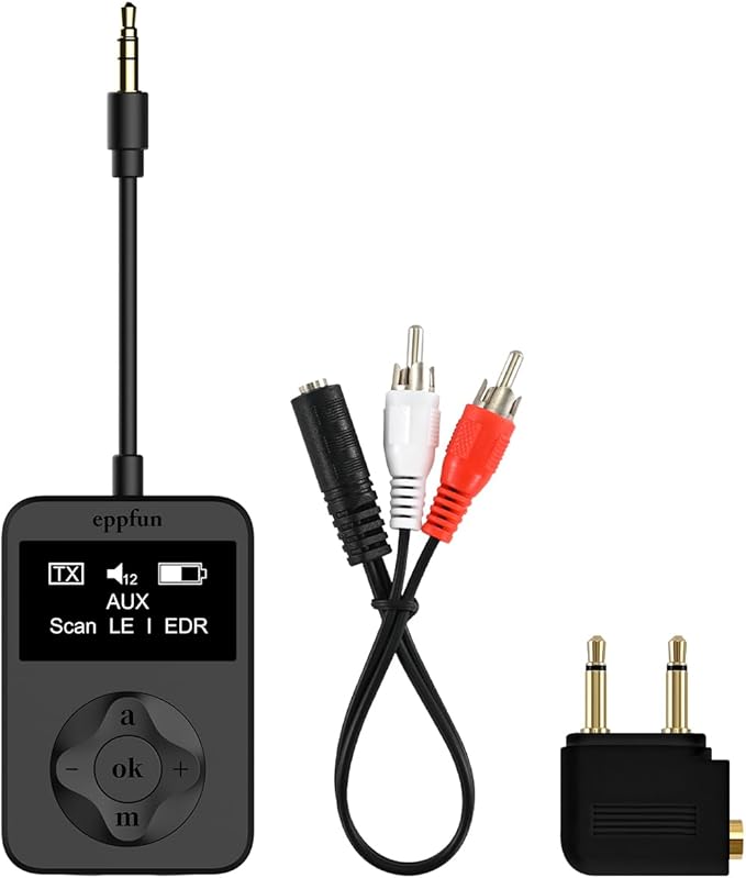 eppfun Bluetooth Auracast Transmitter, LC3, AptX Lossless, AptX HD, USBC/3.5mm Aux Inputs, Bluetooth 5.4, Qualcomm Chip, for TV, PC,Airplane,Phones