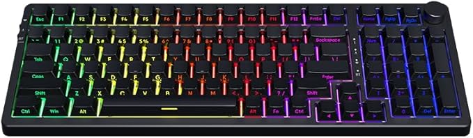 FIRSTBLOOD ONLY GAME. AK992 Hot-Swappable 2.4G Wireless/Bluetooth 5.0/USB Wired Triple Mode Mechanical Keyboard, 98 Keys Full Layout, RGB Backlit, Brown Switches, Black Side Carving PBT Keycaps