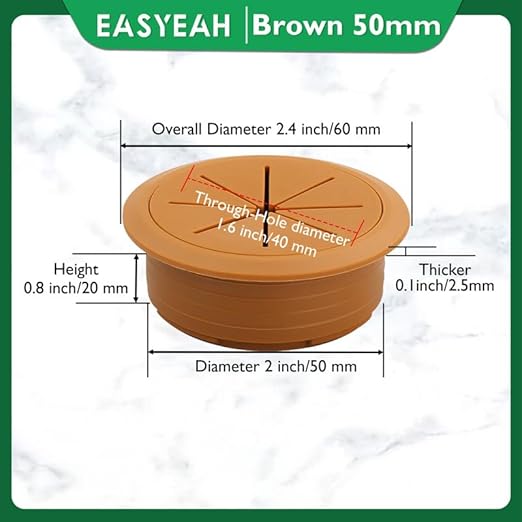 2 Pcs Desk Grommet 2" / 50 mm, Desk Hole Cover for Cables, Cable Grommet ABS Plastic, Desk Hole Grommet for Home & Office Pc, Detachable Cable Cord Organizer,Brown