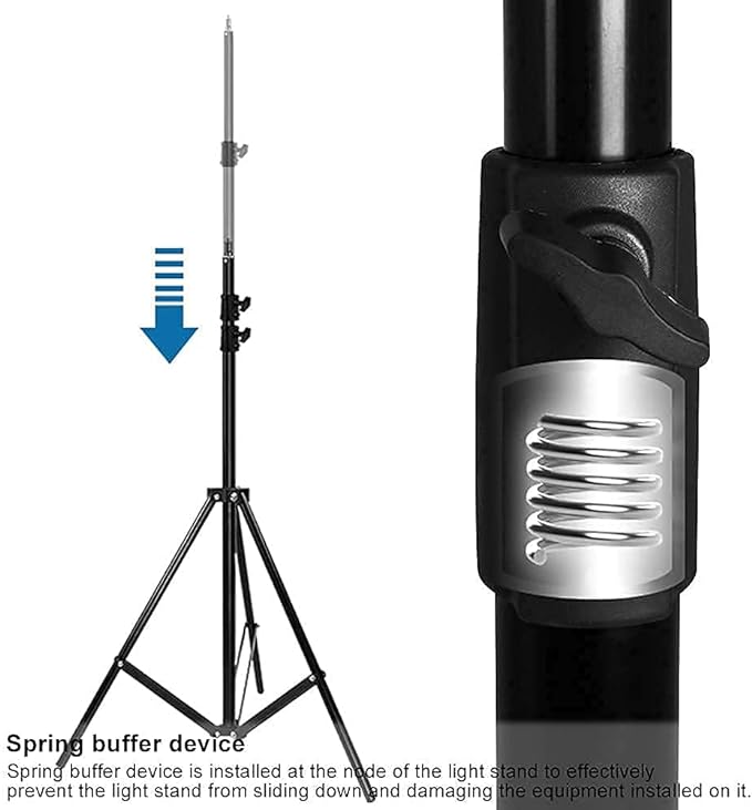 Heavy Duty Light Stand 9.5 Feet/2.8 Meters Adjustable Spring Cushioned Metal Photography Tripod Stand for Photo Studio Speedlight, Ring Light, Photographic Equipments Thickening Flash Stand